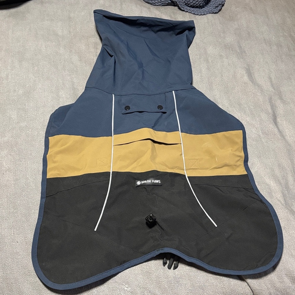 Spark Paws Navy, Mustard & Black Hooded Dog Raincoat